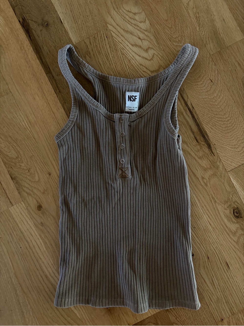 NSF Taupe Ribbed Henley Tank